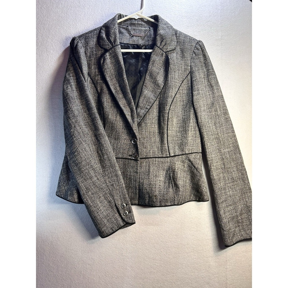 White House Black Market Women's Gray Herringbone Blazer Jacket Button Short 10